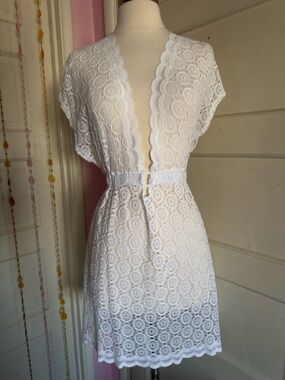 Dotti White Lace Swim Cover Up Dress Boho Beach Sheer NWT
